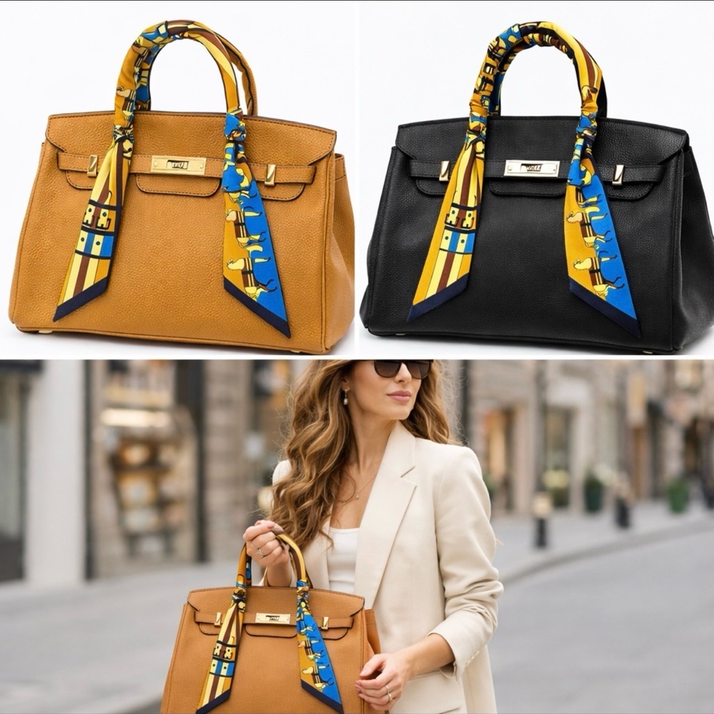 HORSE PRINT SKINNY SCARF BANDEAU BAG HANDLE WRAP FALL COLORS BLUE PUMPKIN
